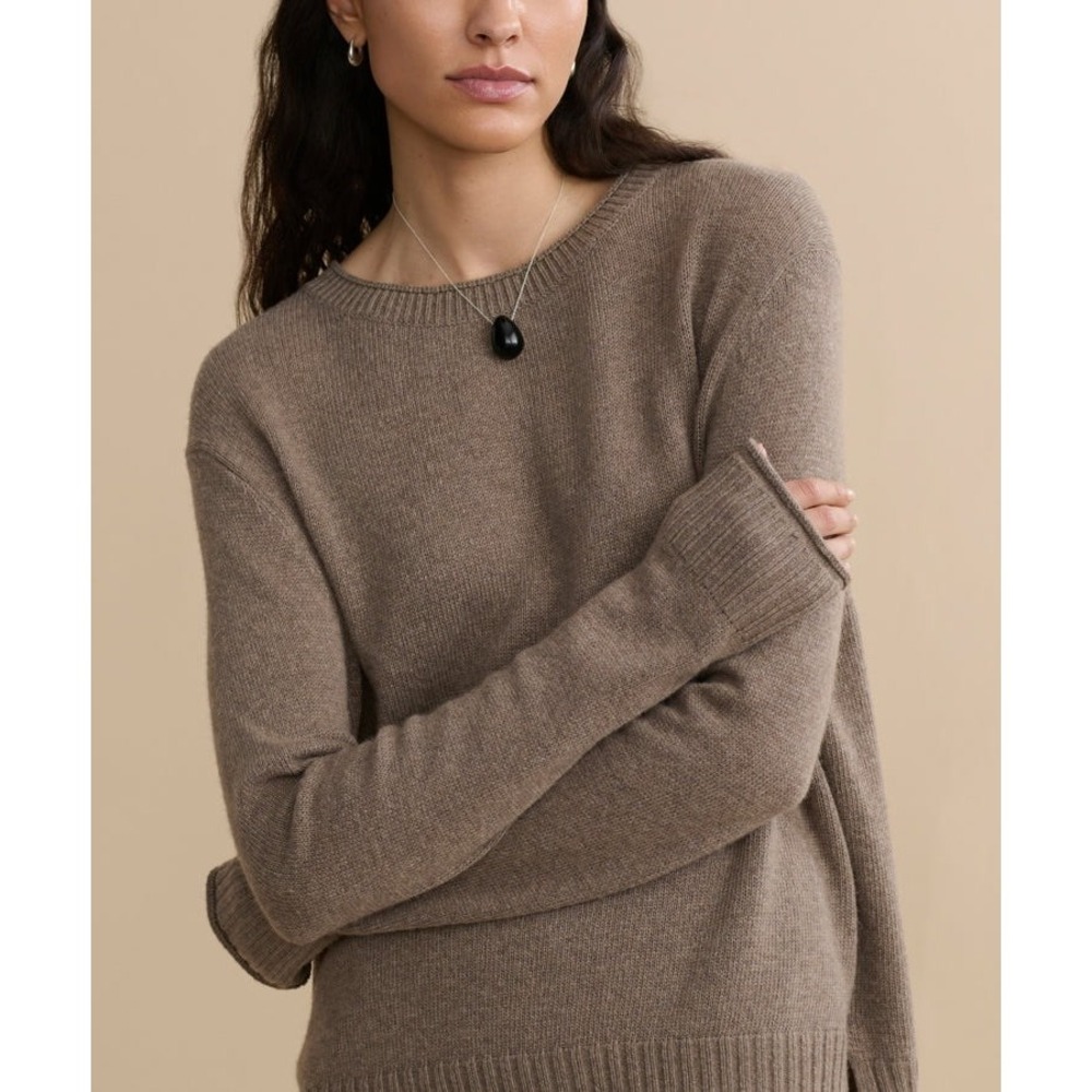 Jenni Kayne Sweater Everyday Wool Cashmere Blend Crewneck Taupe‎ Brown Small